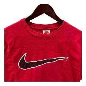 Vintage Nike Shirt‎ Mens Large Red Big Swoosh Check Logo 90s Single Stitch *
